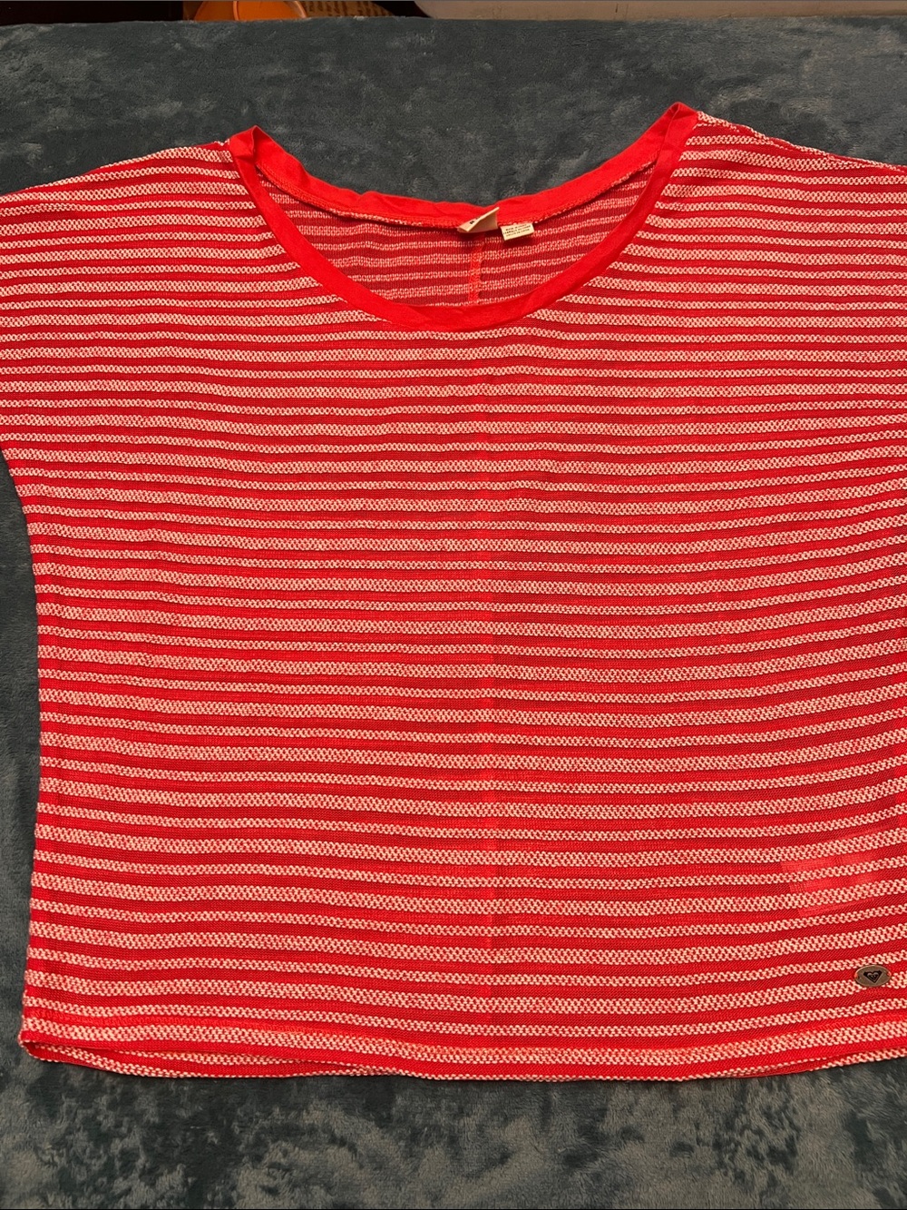 Roxy Red and White Striped Short Sleeve Top NWT